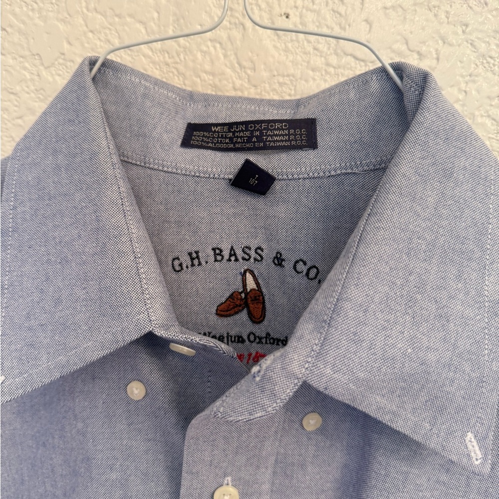 G.H. Bass & Co. 💯 % Cotton Light Blue Weejun Oxford  Shirt Button Down Collar - Picture 14 of 17